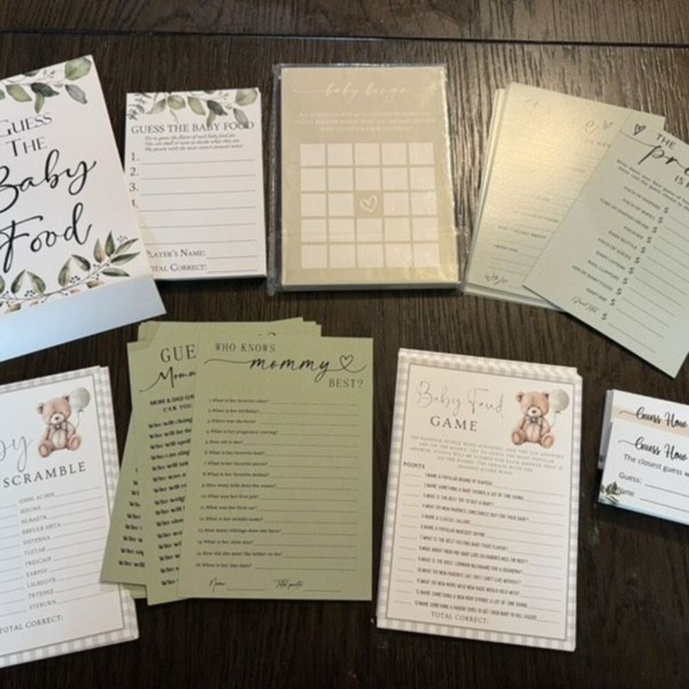Misc. Baby Shower Games Olive Sage Green Leaf Teddy Bear Theme